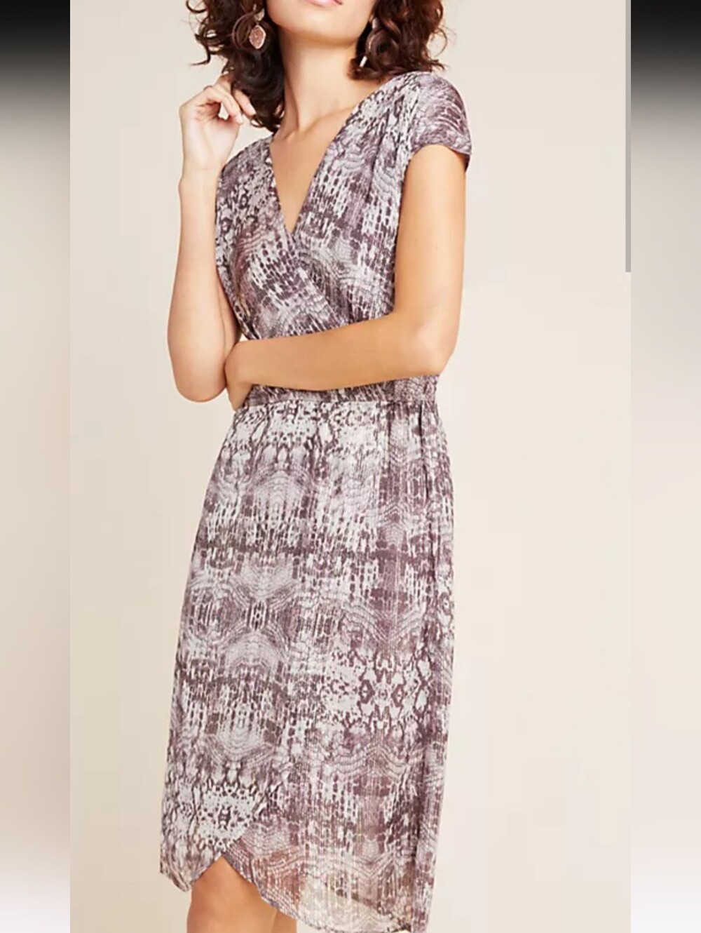 Velvet by Graham & Spencer Taupe & Gray Printed Faux-Wrap Dress